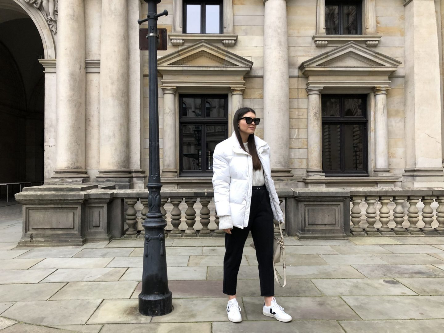 black 'n' white - puffer jacket, Veja sneaker & See by Chloé bag