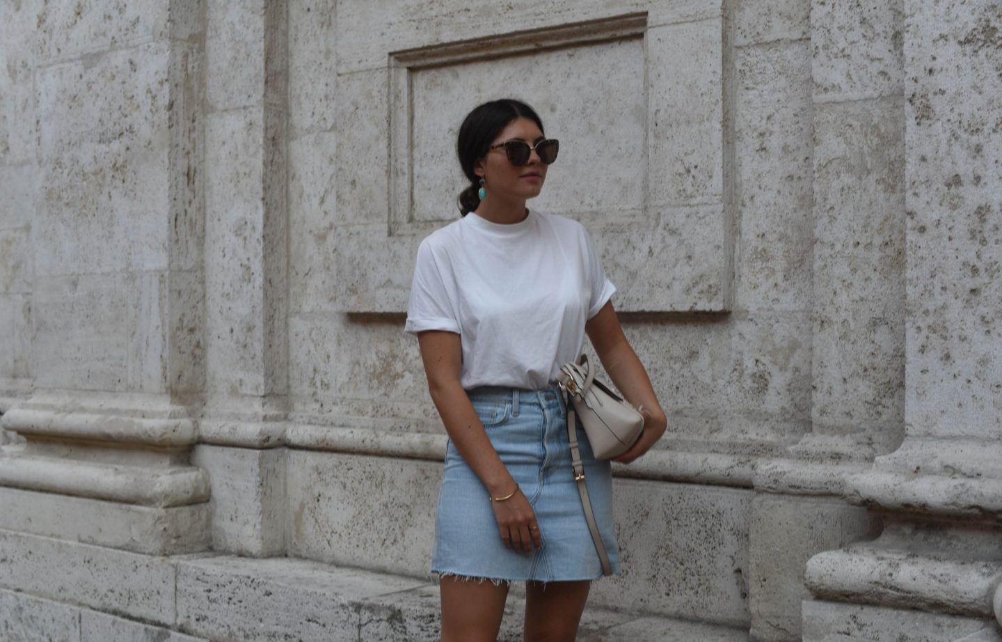 Perugia, Italy - just basics - denim skirt x white shirt